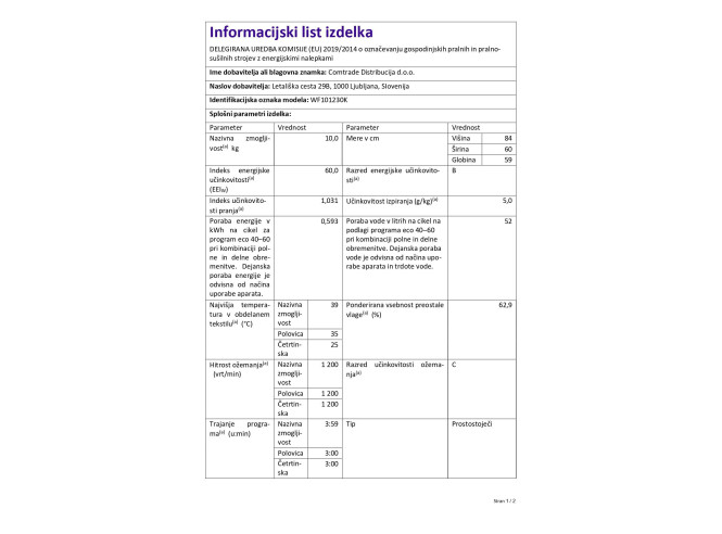 Perilica rublja WF101230K